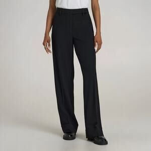 American Tall High Rise Wide Leg Cuffed Pants Women 14 XT Black Quiet Luxury